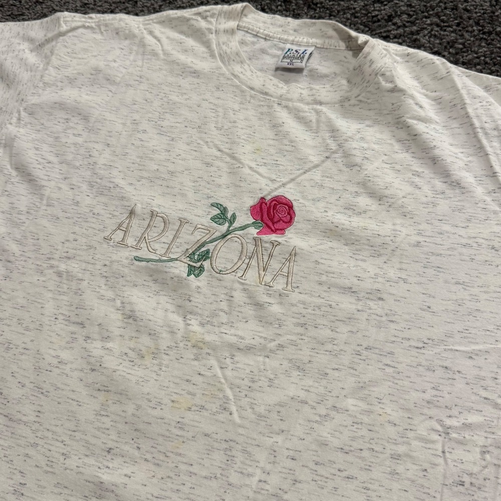 Vintage P.S.I. Arizona Rose Graphic Tee Mens Grey Good Embroidered XXL 0000405